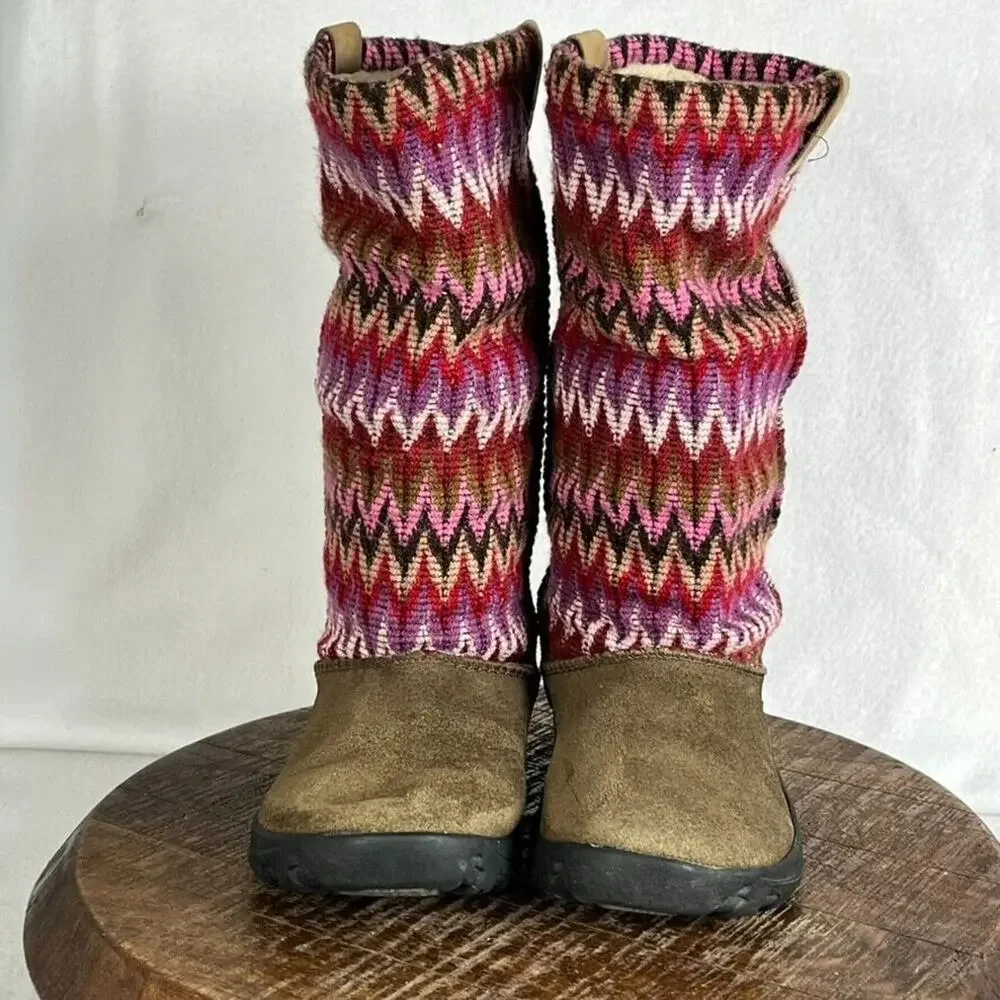 Keen Auburn Boots Shoes Kids Girl 4 Knit Navajo Suede Wool Pull On Tall Winter